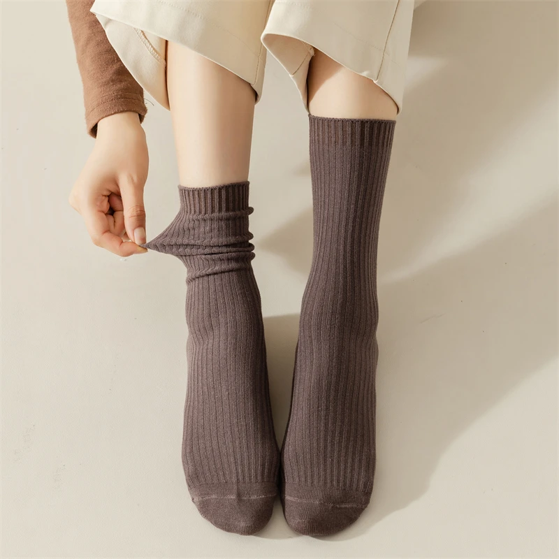 5 Pairs Per Lot Women Socks Long Casual New Autumn Warm Absorb Sweat Sport Girls Cotton Socks Solid Color Korean Style Multipack
