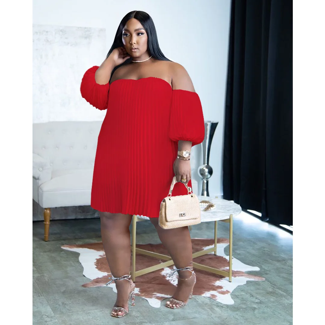 Plus Size Elegant Dress For Chubby Women Ruffle Off Shoulder Chiffon Luxury Pretty Cloth 2023 Summer Trendy Party Loose Dress