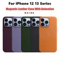 luxury original leather with box animation smart case for iphone 13 12 pro max 1213mimi for magsafing wireless charging cover