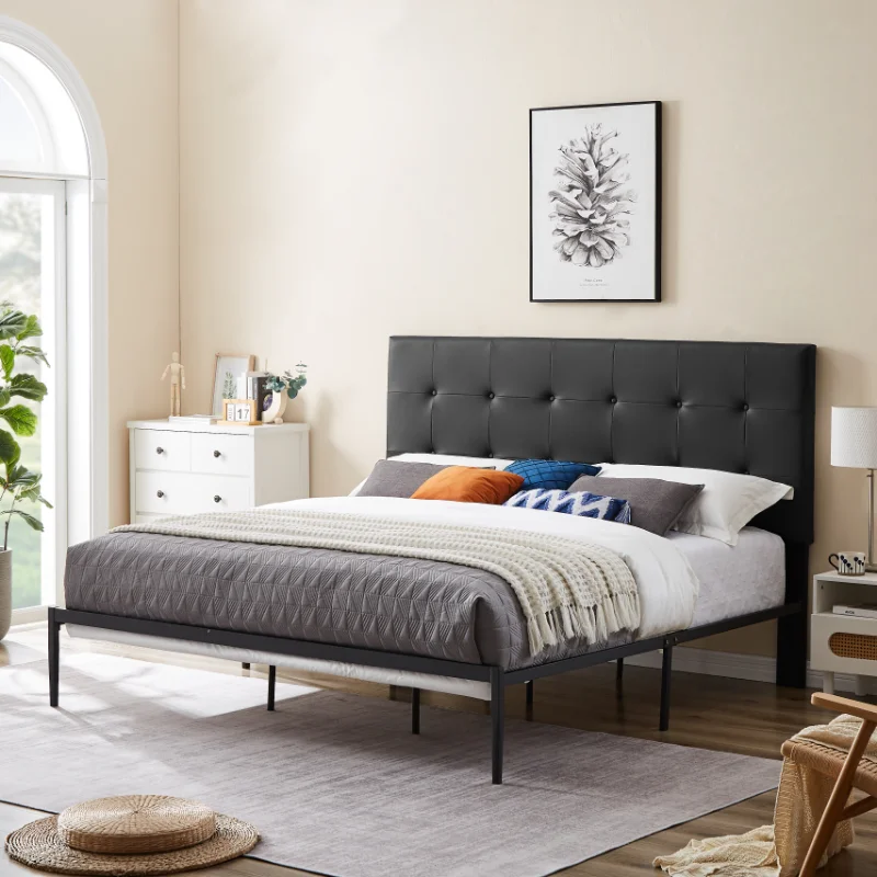 

[Flash Deal]B112 двуспальная кровать, ПВХ покрытие, Haedboard с губчатым прослойным слоем, прочная железная рама с высокой температурой краски, легкая сборка