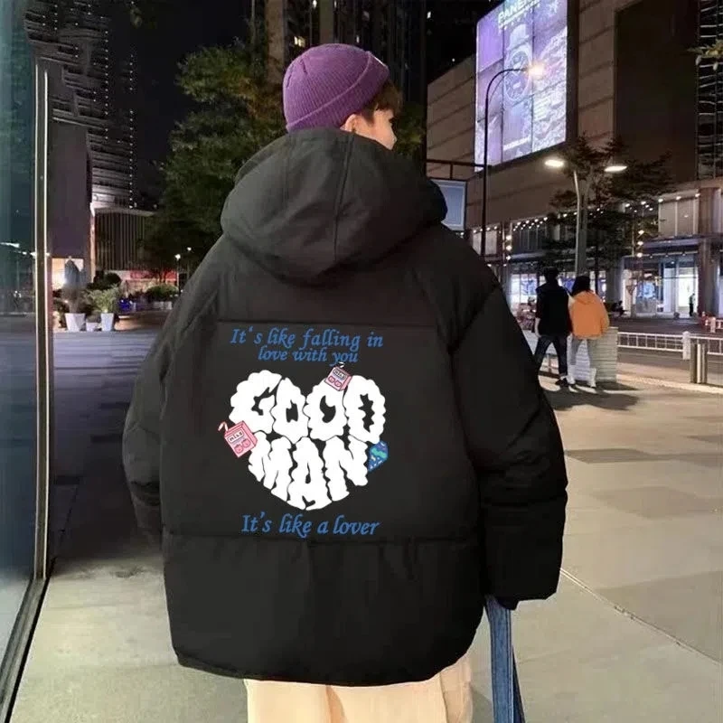 New Winter Puffer Jacket Coat Men Parkas Techwear Women Anime Print Y2k Harajuku Hooded Fashion Casual Loose Zipper Outerwear