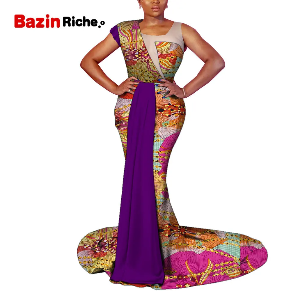 

African Long Mermaid Prom Formal Wedding Clothing Fashion Patchwork Summer Bodycon Evening Party Dresses WY9239