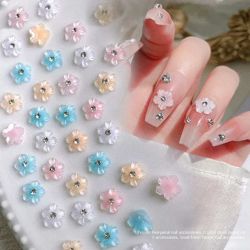 

30pcs Nail Art Resin Five-petal Small Flower Decorations Three-dimensional Sparkling Diamond Nail Accessories