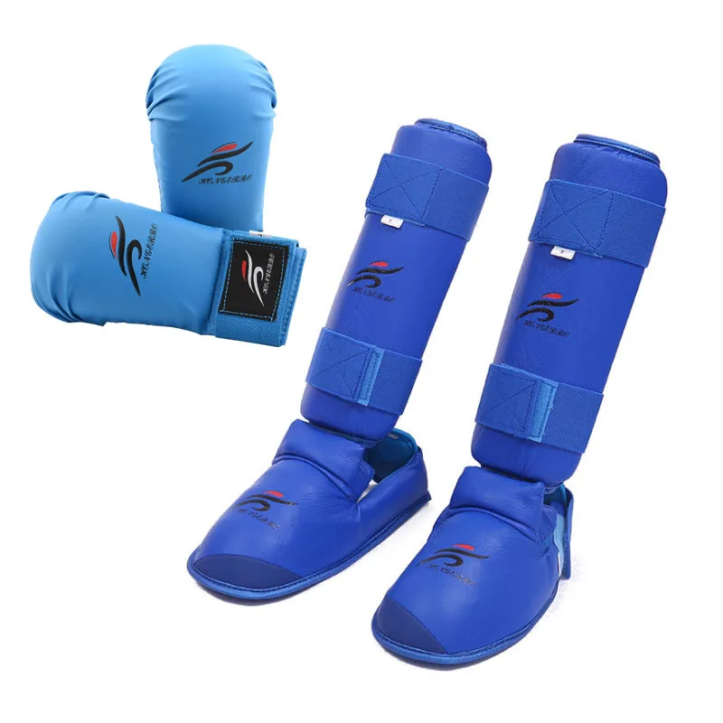 Karate Shank Guard Knee Warmer Taekwondo Gloves Foot Shin Protector Sports Boxing Leather Belt Adult Kids Martial Arts Equipment