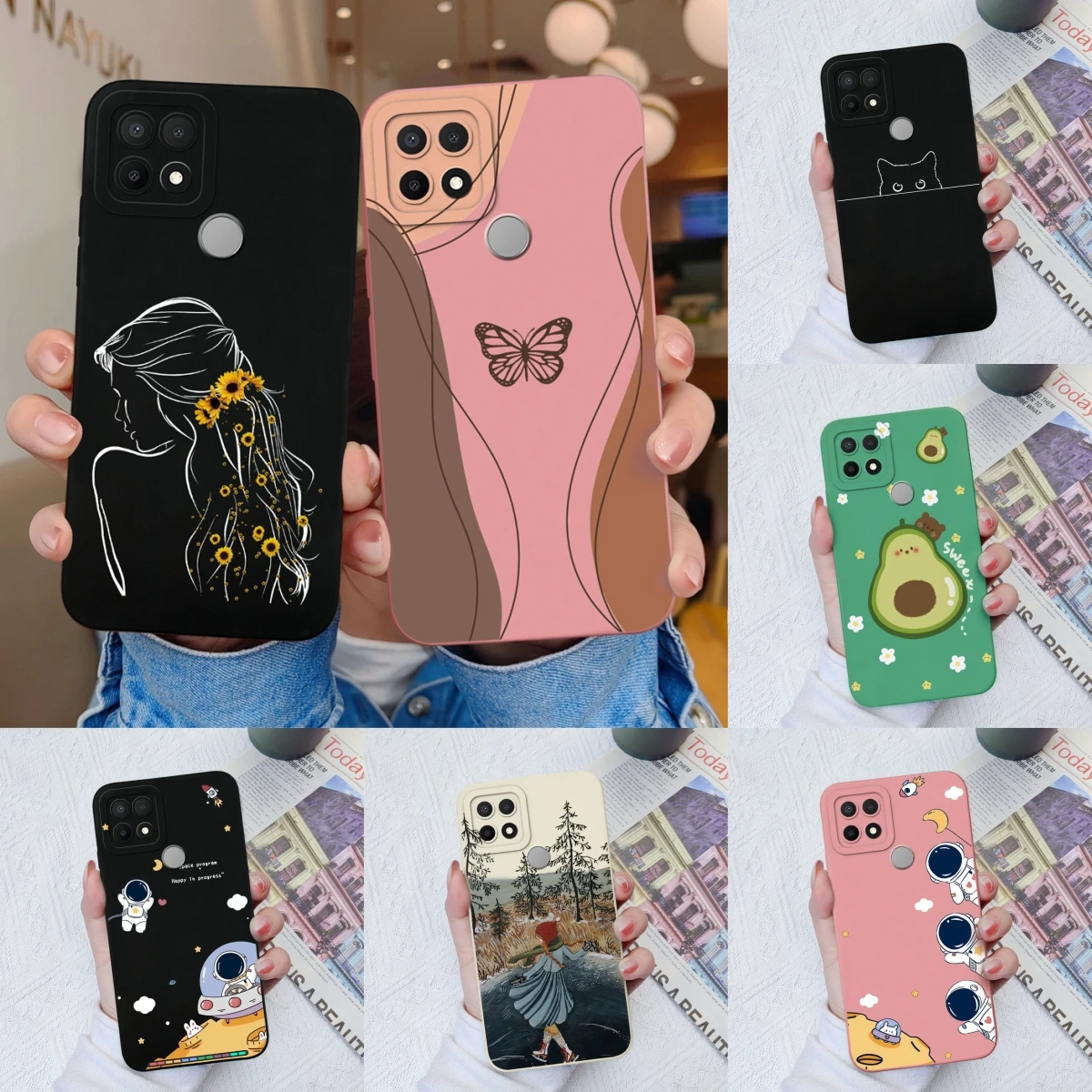 Ультратонкий силиконовый чехол с рисунком бабочки и цветов для OPPO A15 A15s A35