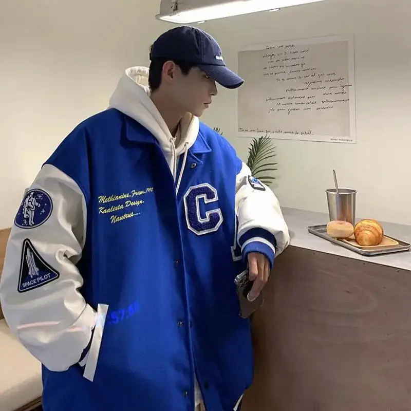 

Bomber Jacket Men Blue Baseball Jackets Varsity Clothes Women Unisex Windbreaker Harajuku Spring Autumn Outerwear Coats Female