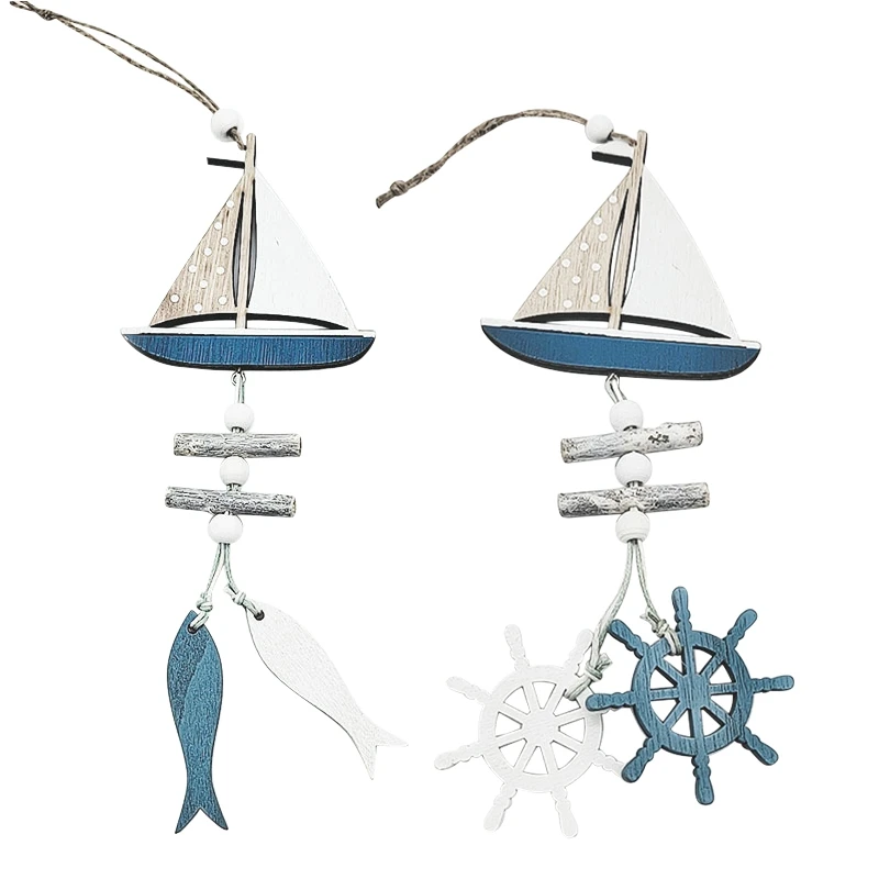 Marine Style Wooden Pendant Ocean Wind Crafts Small Fish Boat Innovative Accessory Wall Hanging Decoration Pendant Home Decor