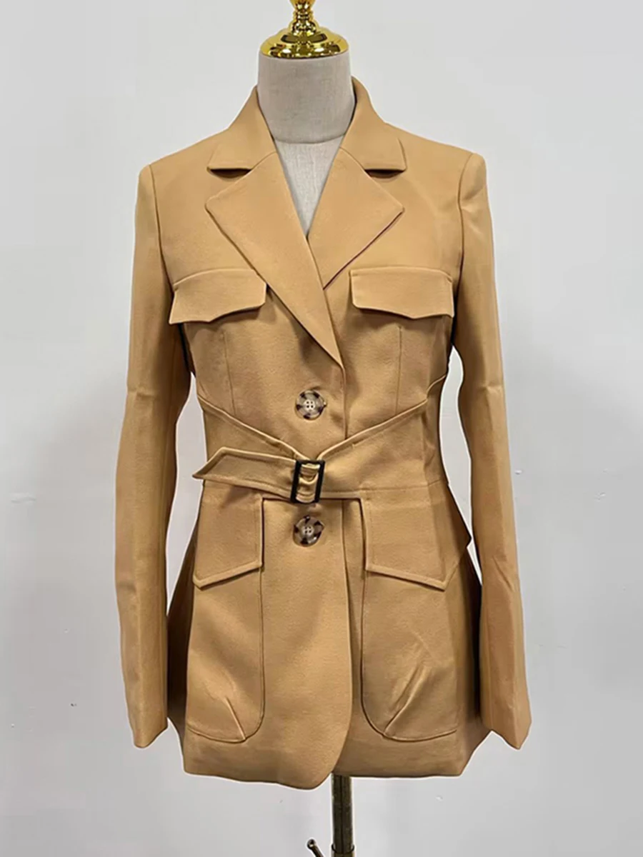 VGH однотонный сращенный пояс винтажный утягивающий блейзер для женщин с зубчатым