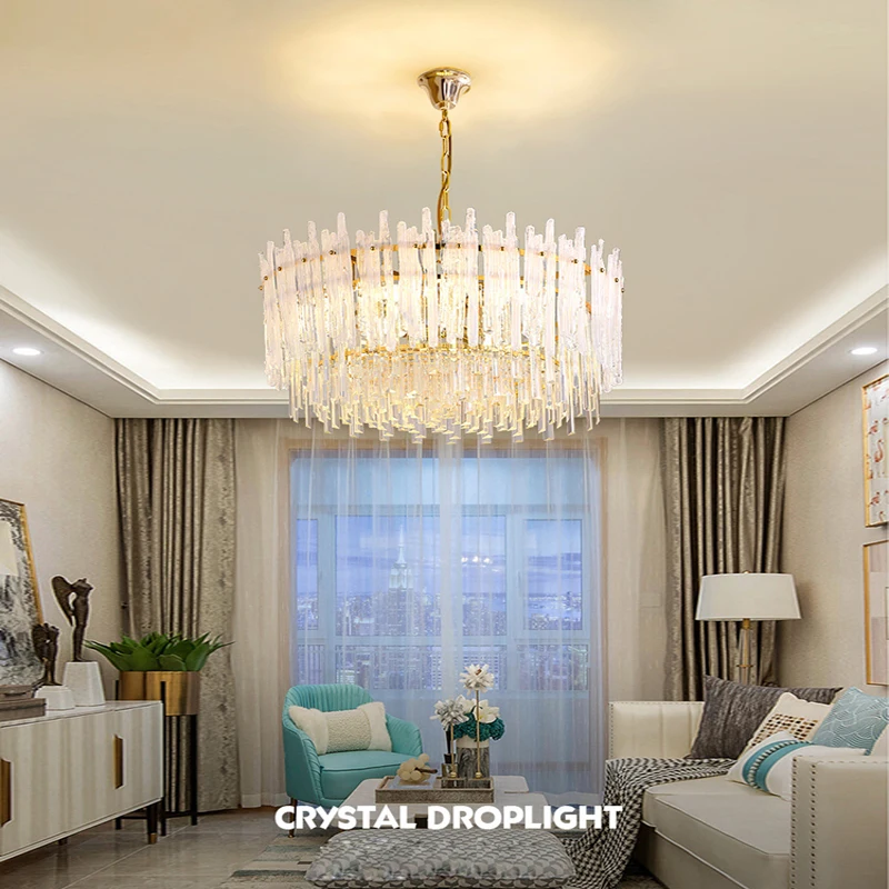 

Dimmable LED Hanging Lamp Crystal Modern Suspension Stair Light Hall Gold Pendant Light Home Decor Appliance Living Room
