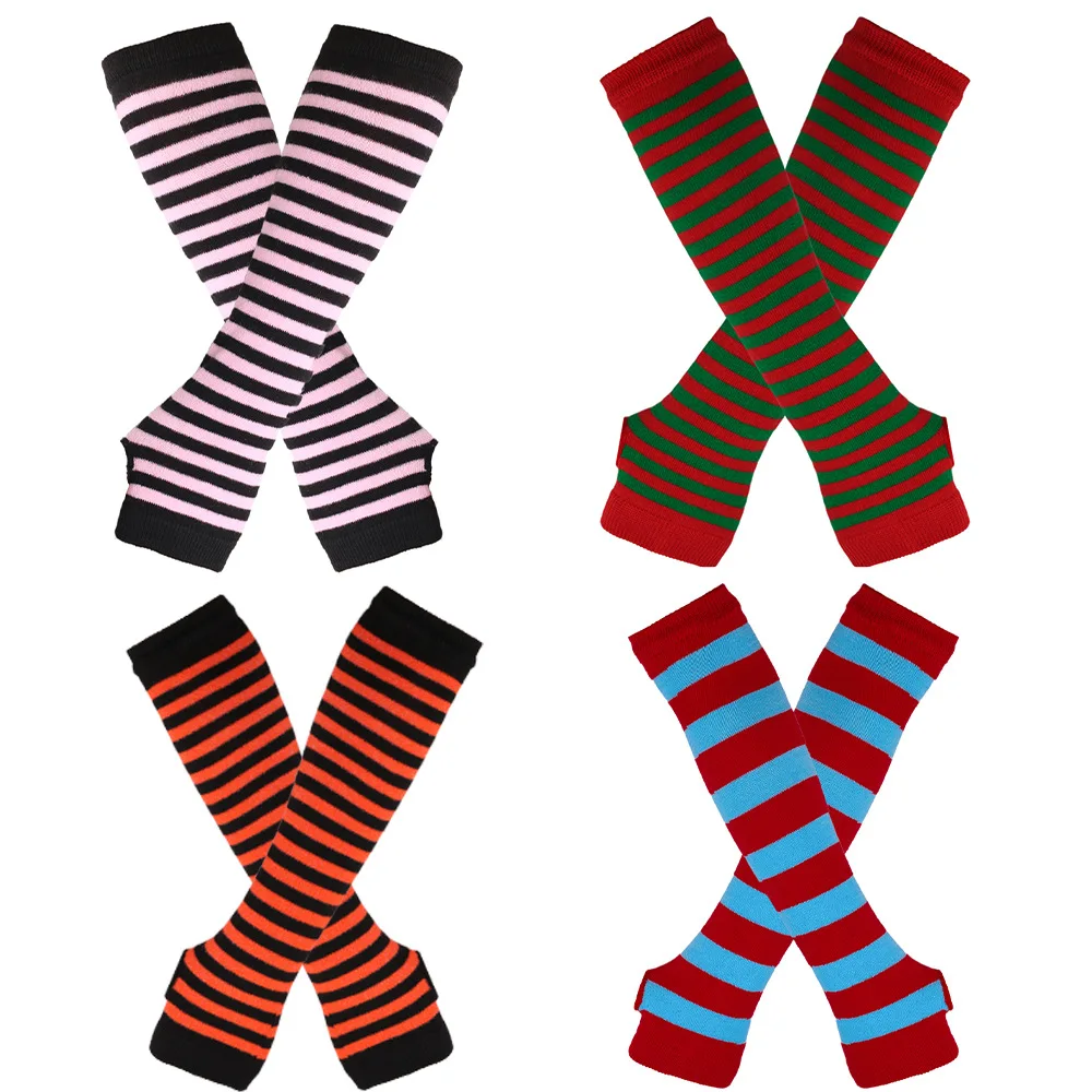 

Осенне-зимние модные женские длинные перчатки без пальцев, вязаные полосатые перчатки, Обложка для рук, теплые варежки, рождественские подарки