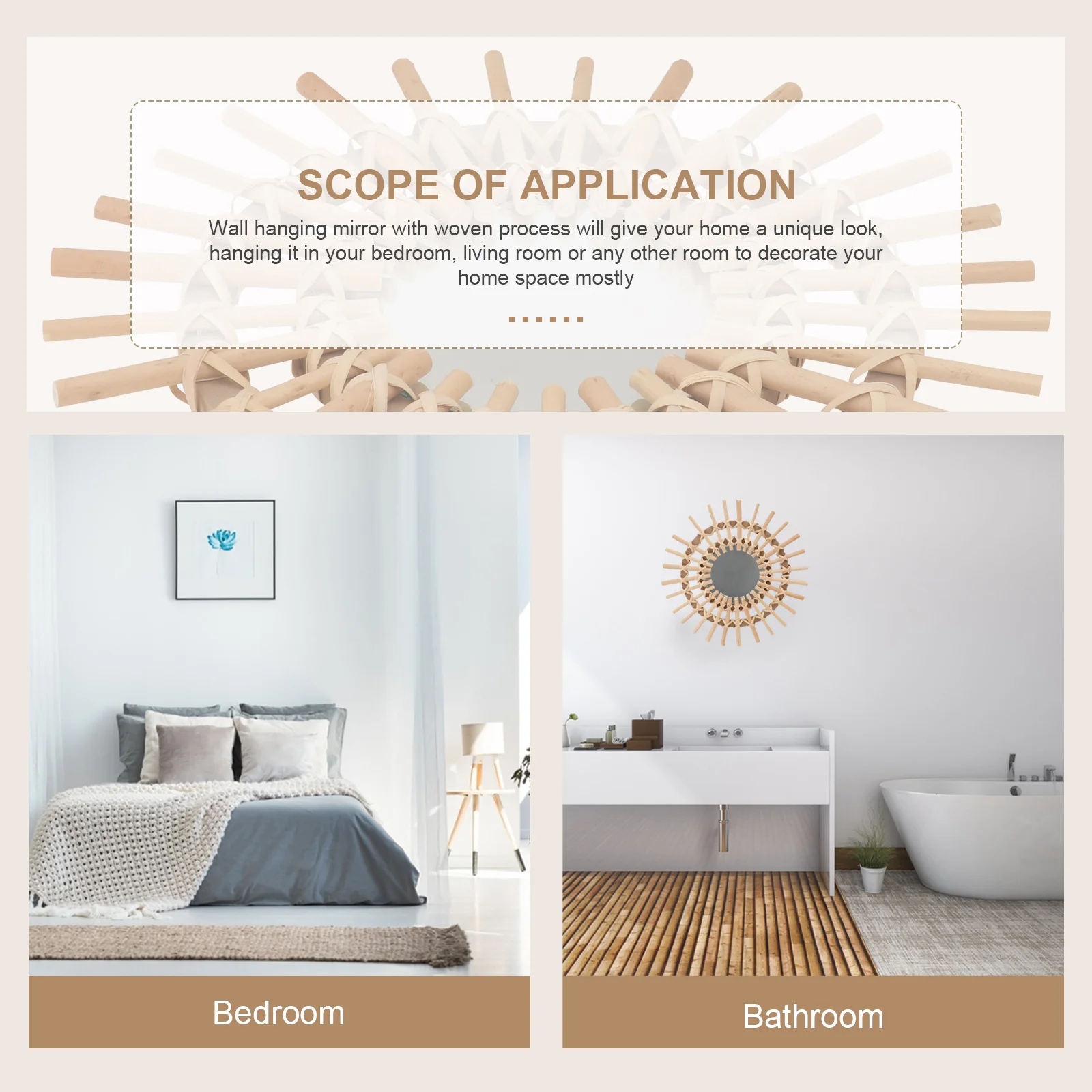 Зеркало из ротанга плетение декоративное плетеное зеркало настенное для макияжа