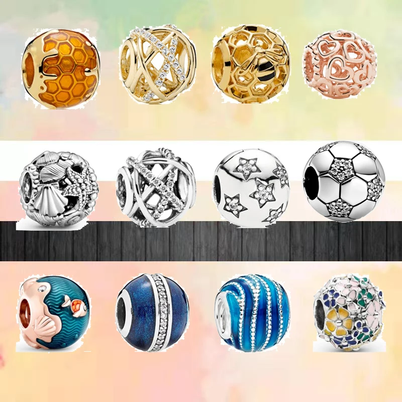 Новые Круглые бусины цветок синие сферические подвески оригинальные шармы Pandora