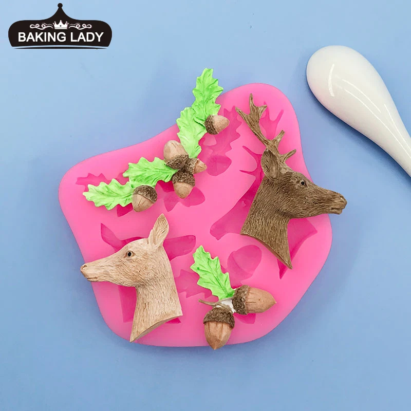 

Christmas series deer head pine cone silicone mold DIY cake biscuit chocolate fondant plaster drop glue decoration mold