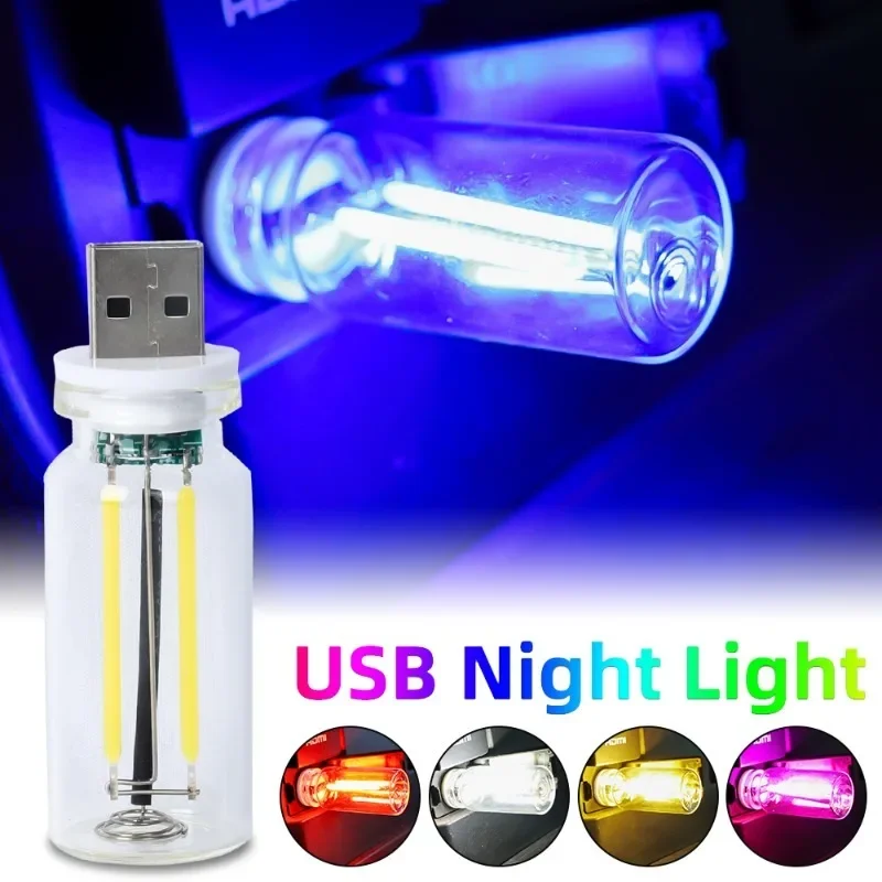 Car 5V Night Light LED Filament Lamp Portable Lighting Plug Play USB Decorative Atmosphere Lamps for Environmentled Lights