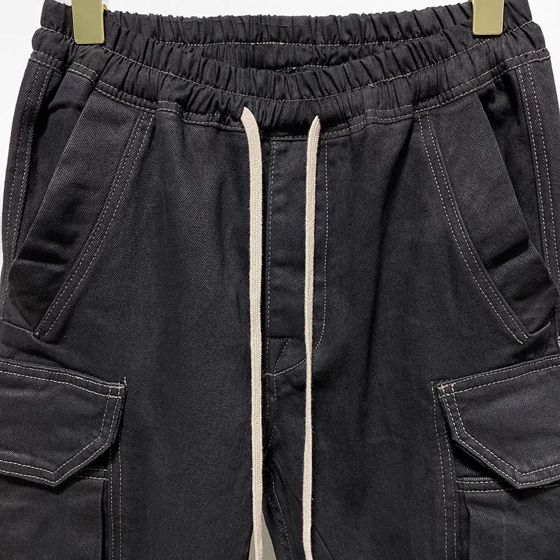 Slim Fit Coated Jeans Owens Jeans for Men Women Jeans Large Pocket Drawstring Elastic Waist Slim Brush Wax Denim Pants