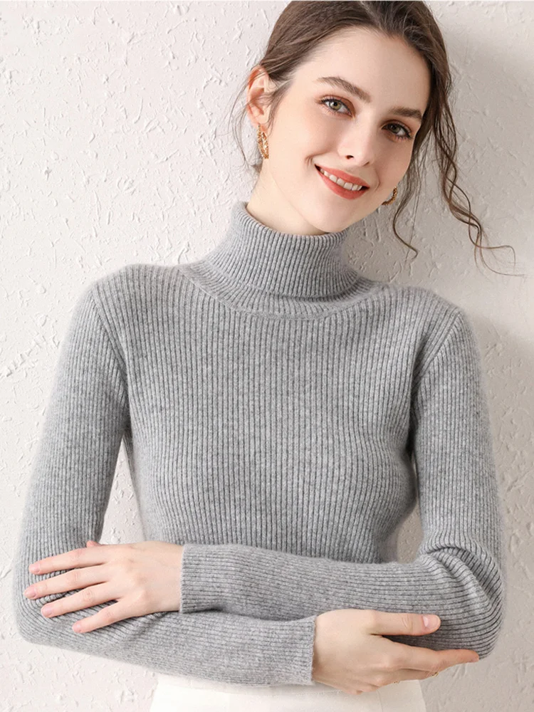 Базовый женский свитер вязаный пуловер черные свитера с высоким воротом для