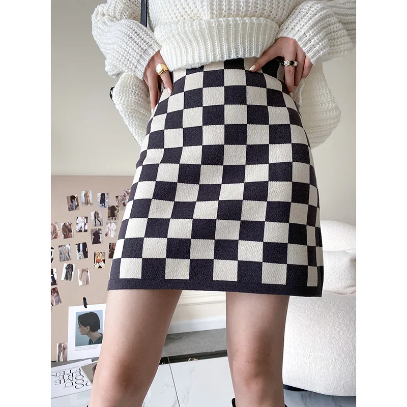 

Chessboard Plaid High Waist Skirt Autumn and Winter New Retro Design Hip Skirt Korean Fashion Clothing Y2K Mini Skirt
