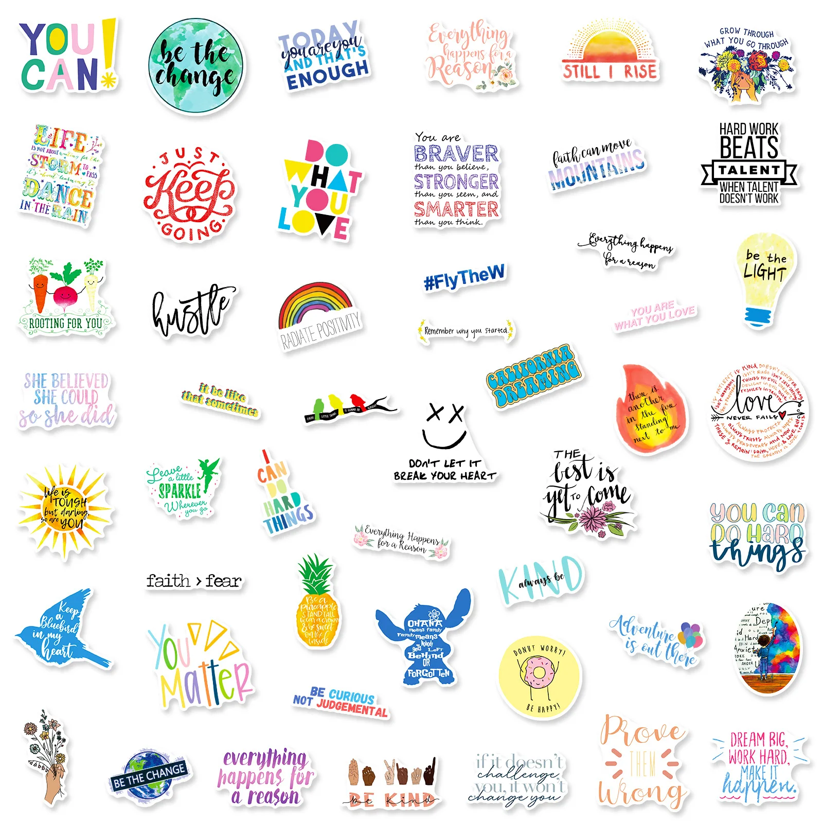 

50pcs Inspirational Text Cute Cartoon Fairy Skateboard Flat Language Sticker