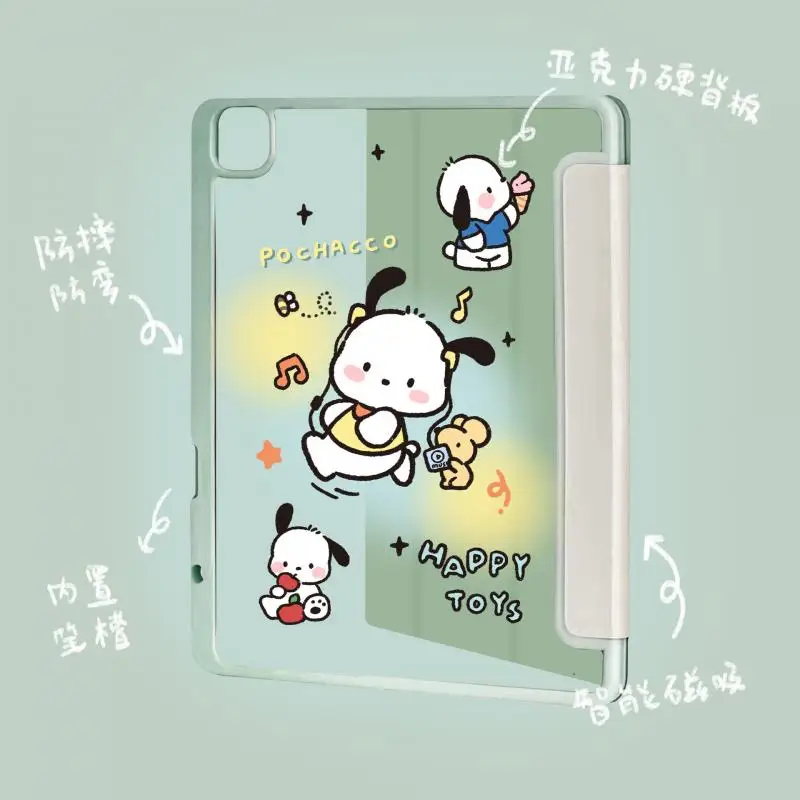 

Pochacco Kawaii Sanrio Ipad Tri-Fold Protective Cover for Mini6 Tablet Pro11 Pen Slot Shell Air5 Transparent Shell 12.9 Inch