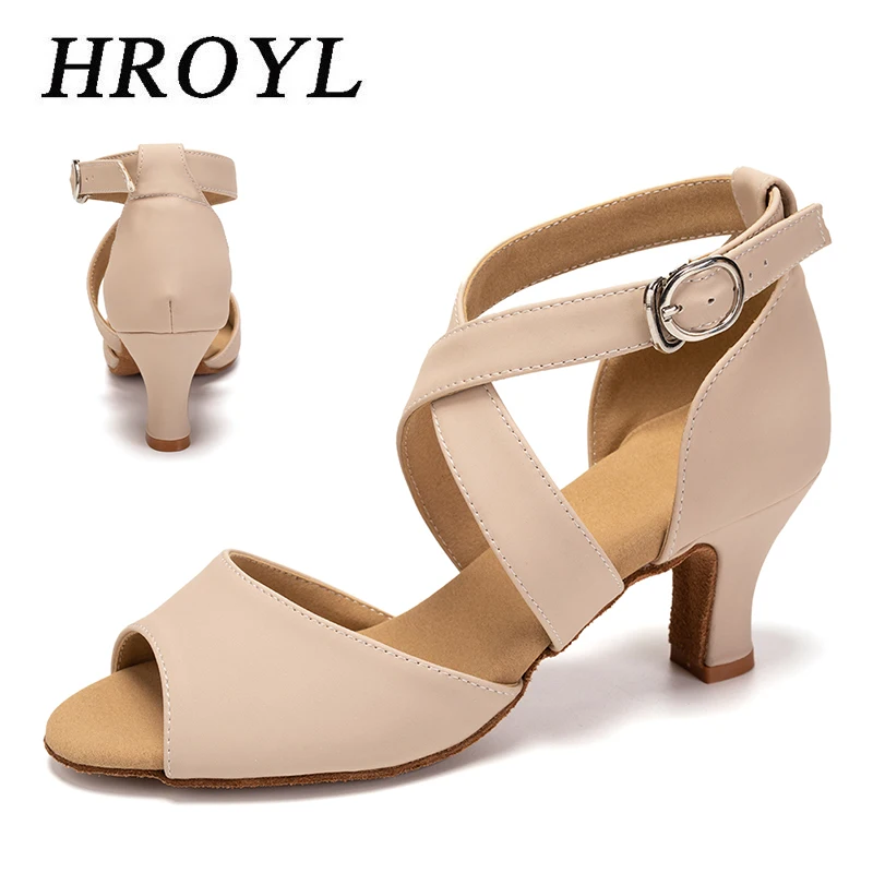 

HROYL Women Dance Shoes Latin Ballroom Jazz Tango Suede/Microfiber leather Dance Shoes Fish mouth Sandals Practice 5cm/6cm/7cm