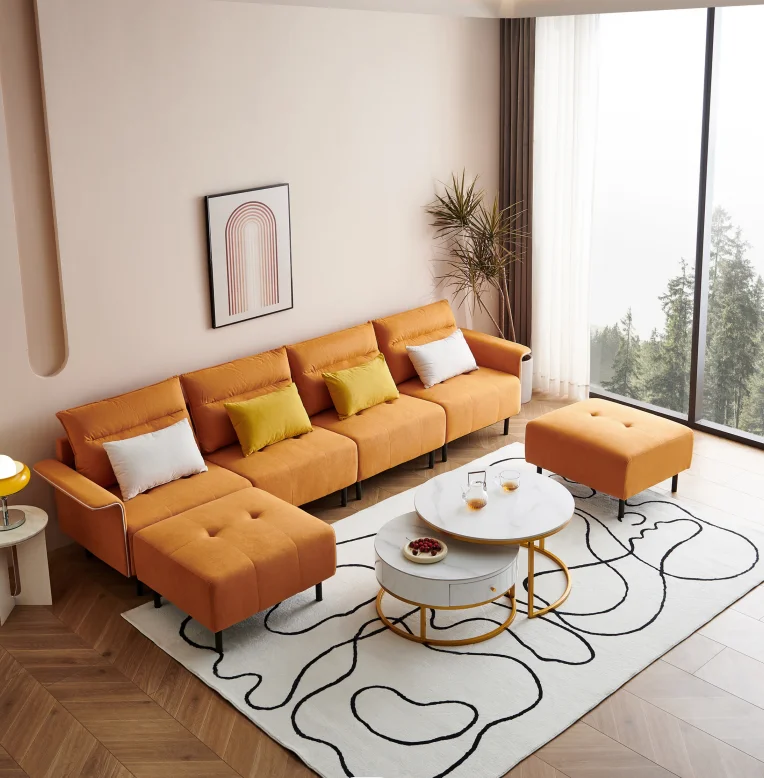 

U-Shaped Sectional Sofa with 2 Removeable Ottoman and 4 Pillows-N