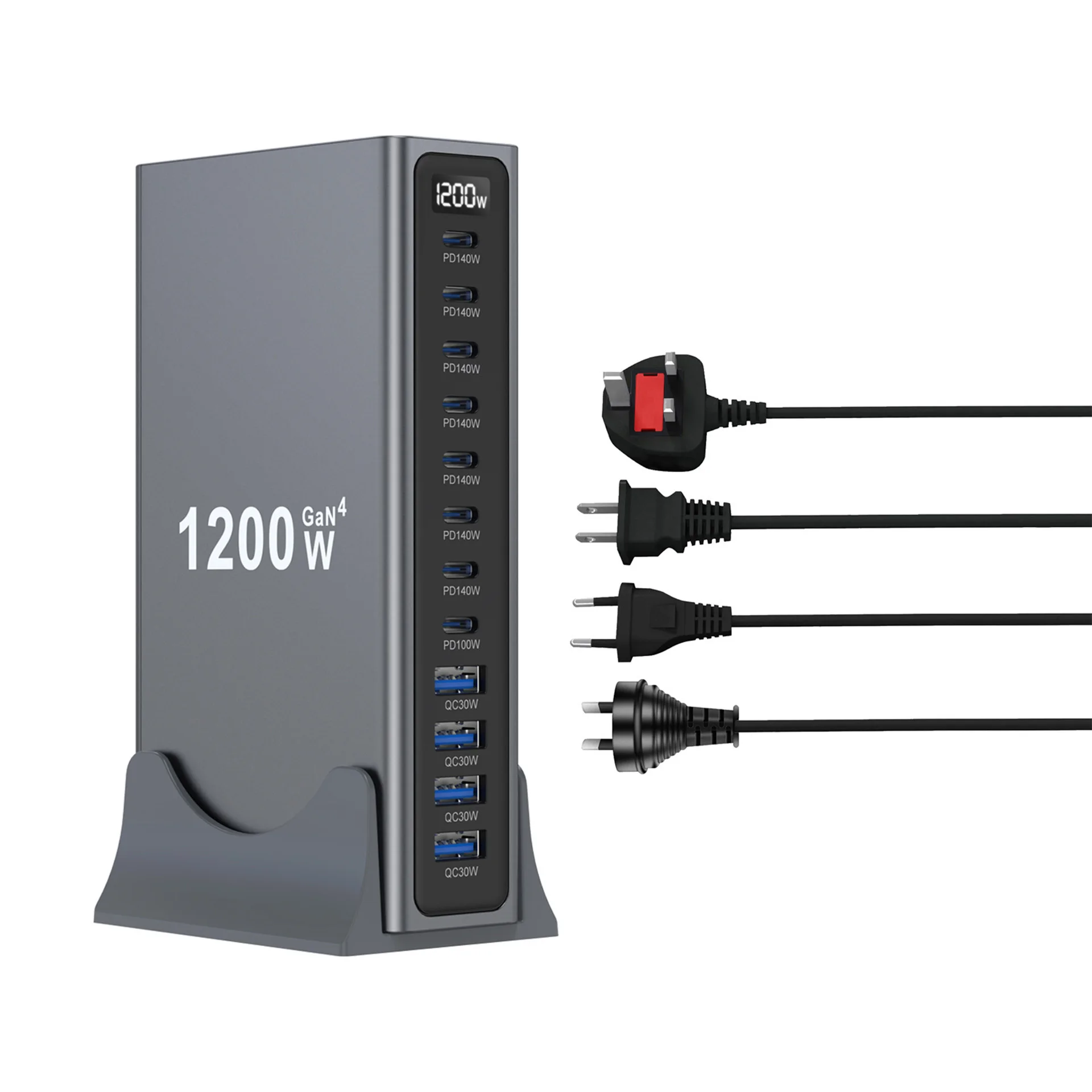 Фото 1200W GaN 12-портовое настольное быстрое зарядное устройство PD3.1 USB Type-C, станция быстрой зарядки, адаптер для мобильных устройств и планшетов, многопортовый USB-хаб №2