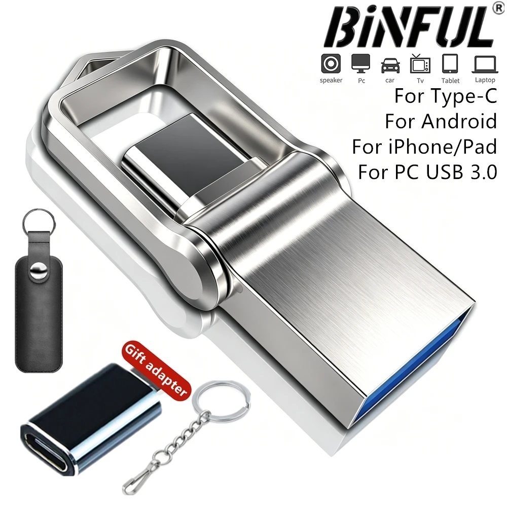 Фото Мини-флеш-накопитель OTG USB 3.0 Type-C на 512 ГБ для iPhone, iPad, Samsung, Android, ноутбуков и телефонов (также доступны версии на 32 ГБ, 128 ГБ, 256 ГБ) №1