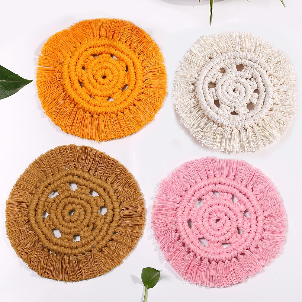 

Macrame Round Placemats Table Mat Cute Coaster Pink Kitchen Accessories Cup Pad Place Mats for Dining Table Modern Home Decor