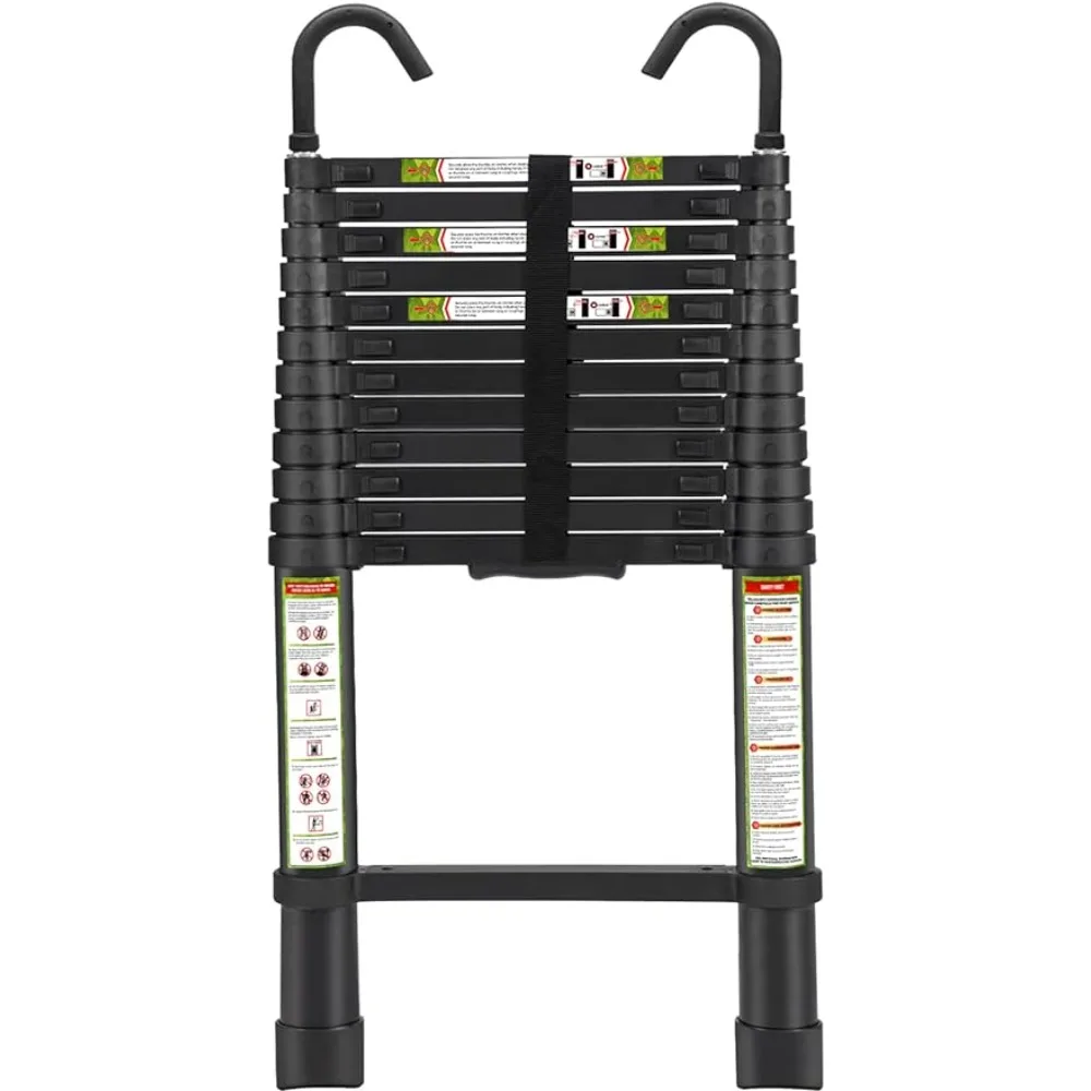 Telescopic Ladder, 12.5FT RIKADE Aluminum Telescoping Ladder with Non-Slip Feet and Stable Hook, Portable Extension Ladder