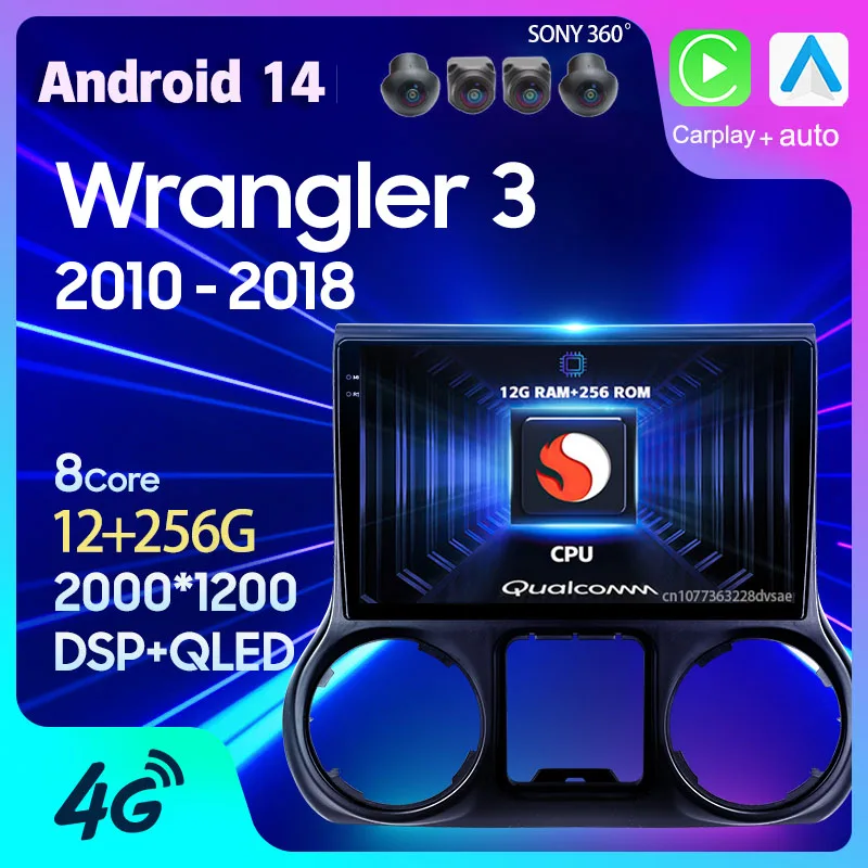 Автомагнитола на Android 14 с GPS для Jeep Wrangler 3 JK 2010 2011 2012 2013-2018