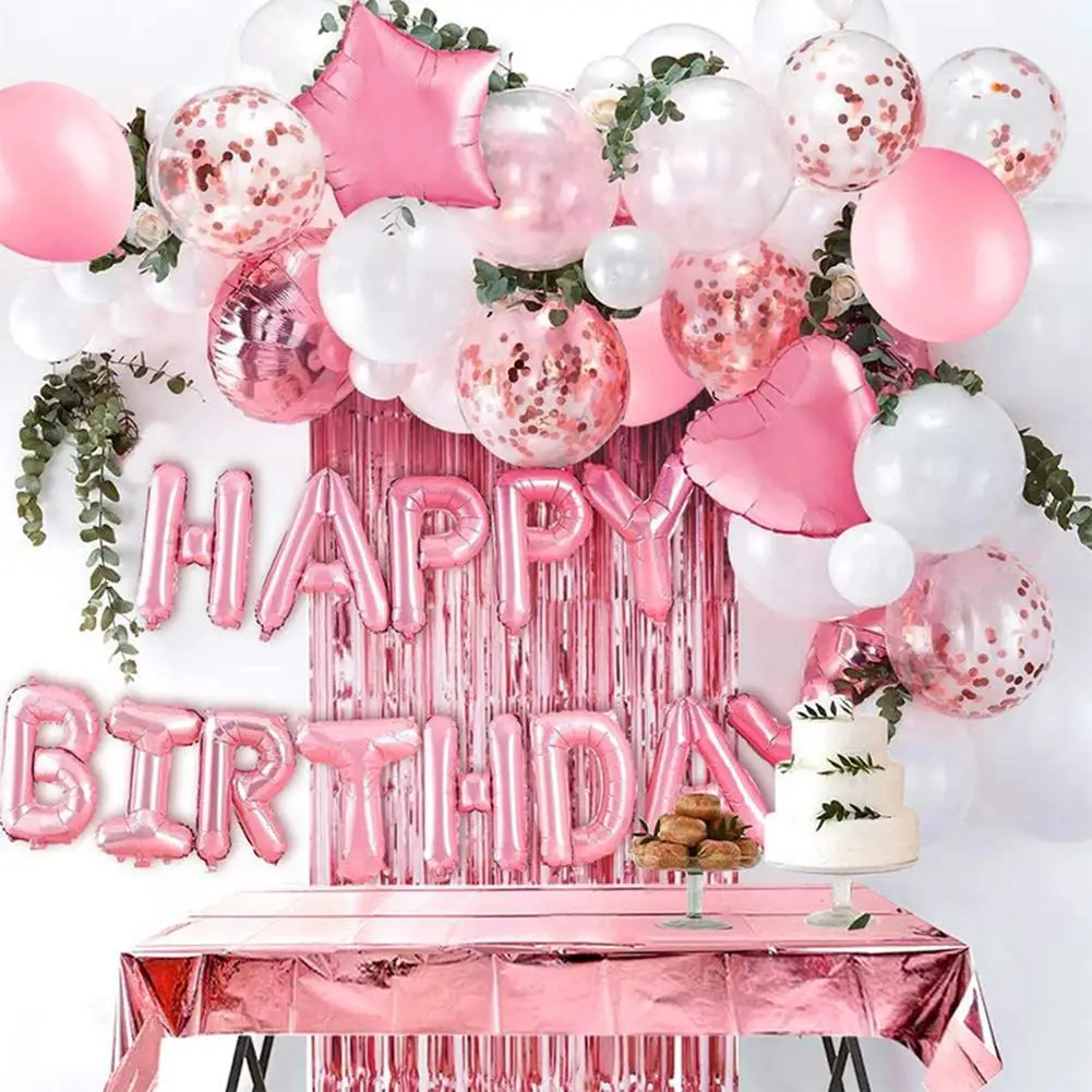 

31pcs Birthday Balloon Set With Table Runners Fringe Curtain Decorative Balloon For Birthday Party Decorations