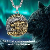 viking fenrir wolf necklace for men vintage norse stainless steel odin viking pendant necklace fashion punk jewelry accessories