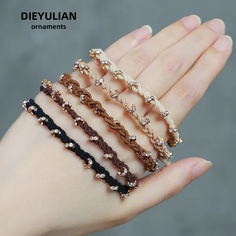 

Rhinestone Hair Band Braided Headband Bracelet Women's Light Luxury Simple Elegant High Elastic Durable Rubber Band