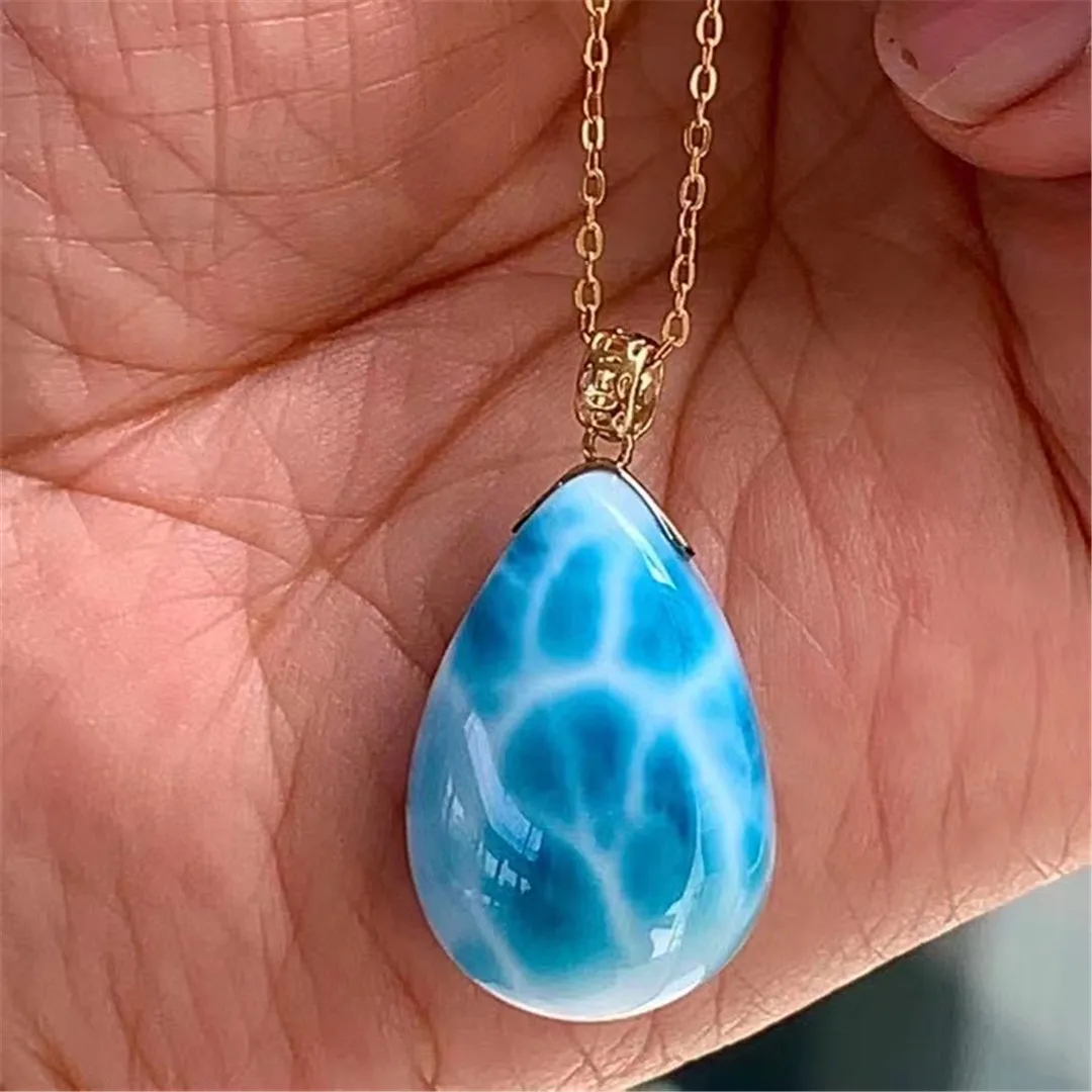 

Подвеска из натурального камня ларимара, ювелирное изделие из 18-каратного золота для женщин и мужчин, красивый подарок на любовь, хрустальн...