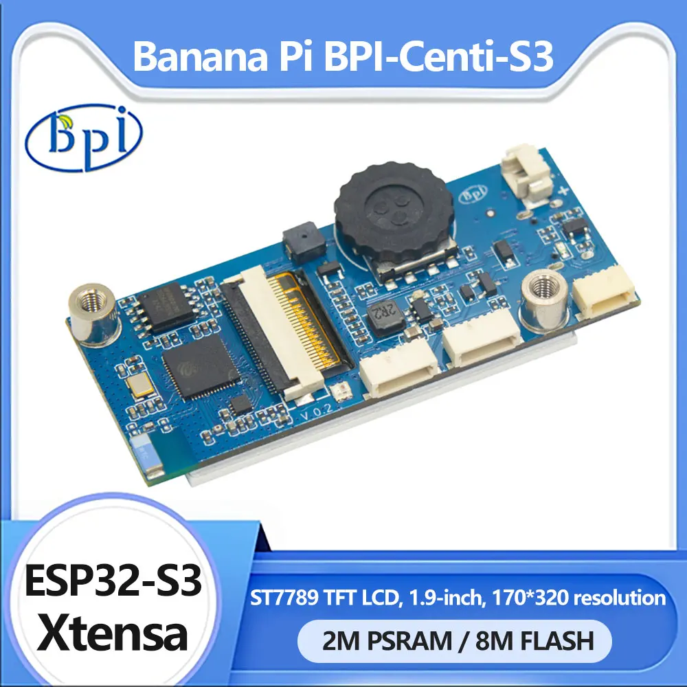 

Banana Pi BPI-Centi-S3 2M PSRAM 8M FLASH 2.4G WIFI Bluetooth 5 Bluetooth Mesh Onboard 1.9-inch Color Screen Development Board