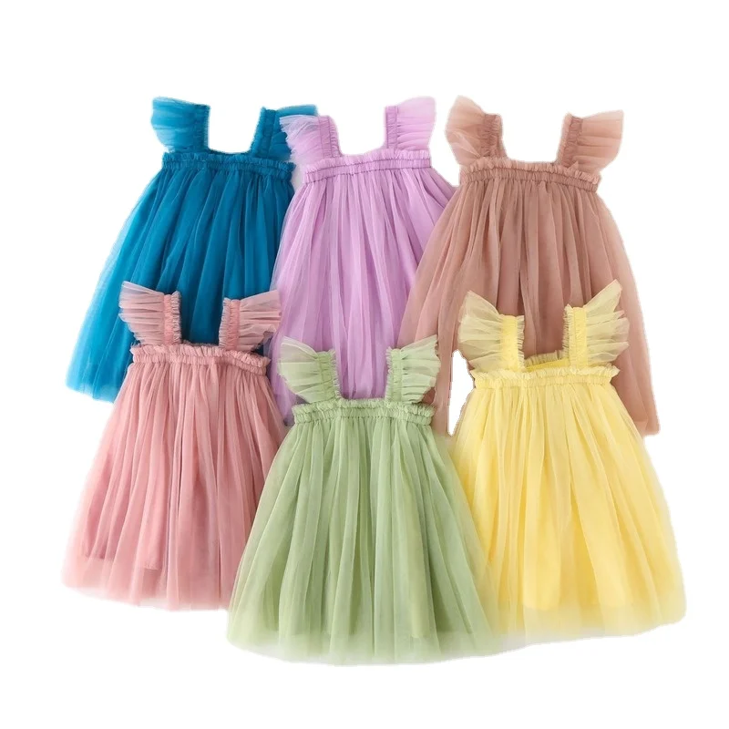 

New Summer Cute Sleeveless Strap Tulle Baby Girl Dress First Birthday Girl Party Princess Dress Toddler Girl Clothes 1-7T CL946