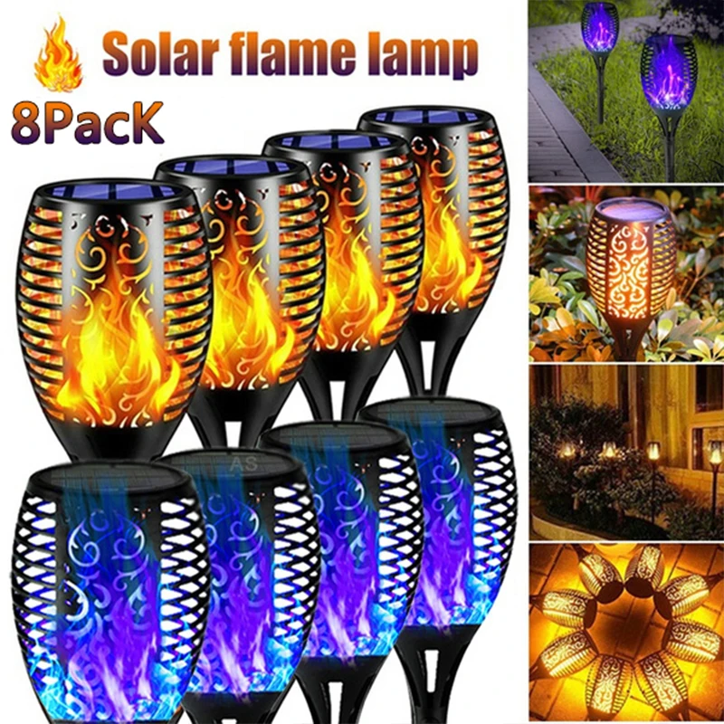 1/2/4/6/8Pcs Solar Flame Torch Lights Flickering Light Waterproof Garden Decoration Outdoor Lawn Path Yard Patio Lamps