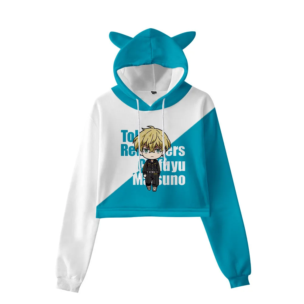 Print New Trend Hooded Sweatshirts Tokyo Avengers Q Version 3D Navel Cat Ear Sweater Female Spring Autumn Cute Short Hoodies