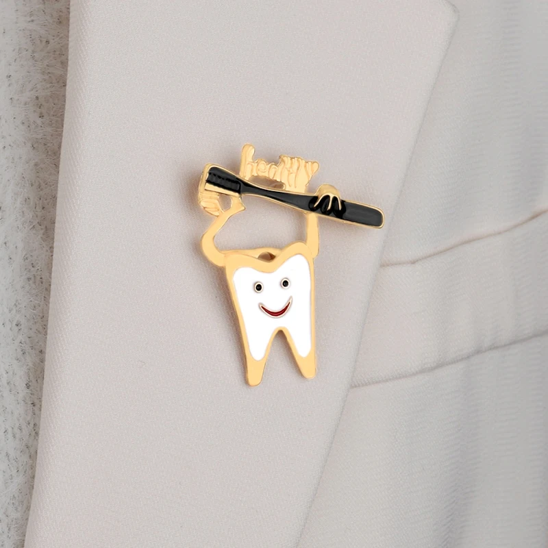 

XEDZ Wholesale Cartoon Tooth Enamel Pin Healthy Toothbrush Brooch Metal Doctor Badge Jewelry Lapel Accessories Backpack Gifts