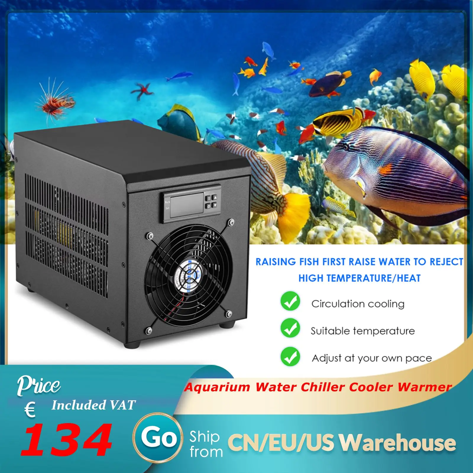 Enfriador de agua para acuario, sistema de calentador de tanque de peces de 50L, dispositivo de temperatura constante de 10-40 ℃, refrigeración sostenible de 180W