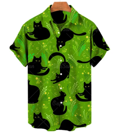 

2023 Summer Men's Cute Cat Series 3D Digital Printed Polo Collar Short Sleeve Casual Shirt Fashion and Comfortable