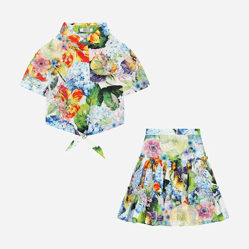 

Детская рубашка с цветочным принтом NIGO, длинная короткая юбка, костюм # nigo39615