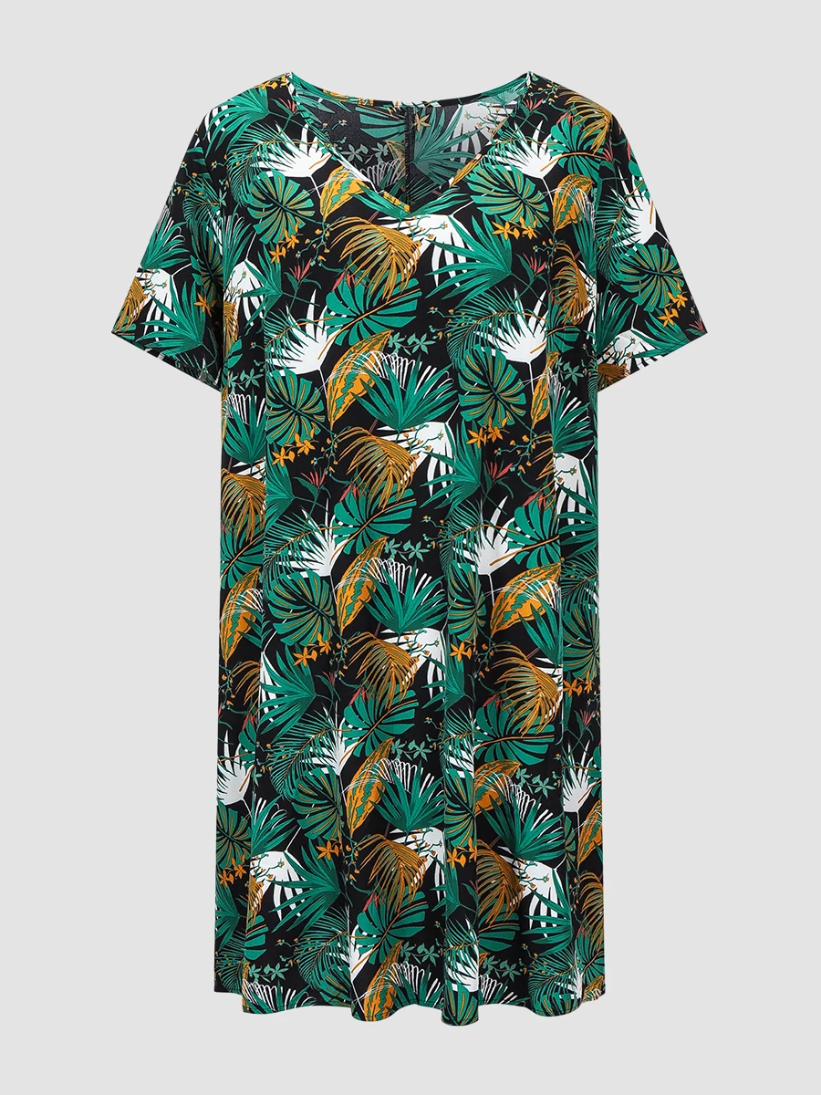 

Finjani Plus Size Women's Dress Tropical Print Cut Out Tunic Fashion Dress 2023 Summer New Listing