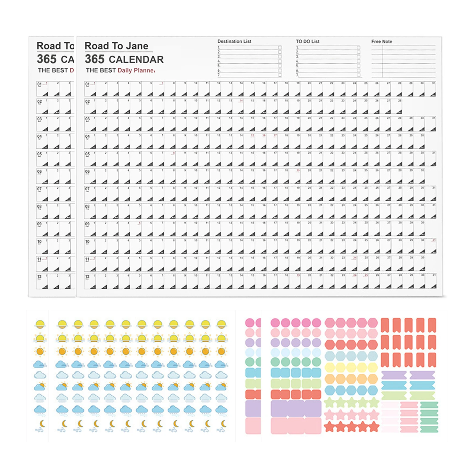 

2023 2pcs Printing Year Calendar Jumbo Hanging Month Date Family With Sticker Wall Planner To Do List School Home Office Simple