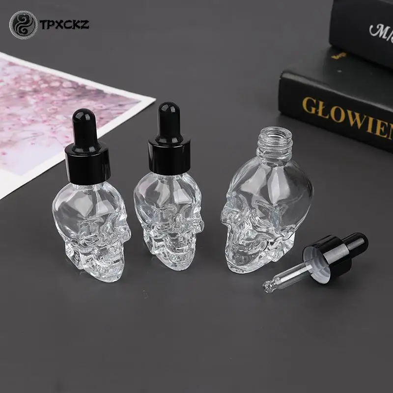 

15ml 30ml Skull Shape Glass Dropper Bottle For E-juice Head Glass Eliquid Dropper Essential Oil Bottle Portable Lotion Bottle