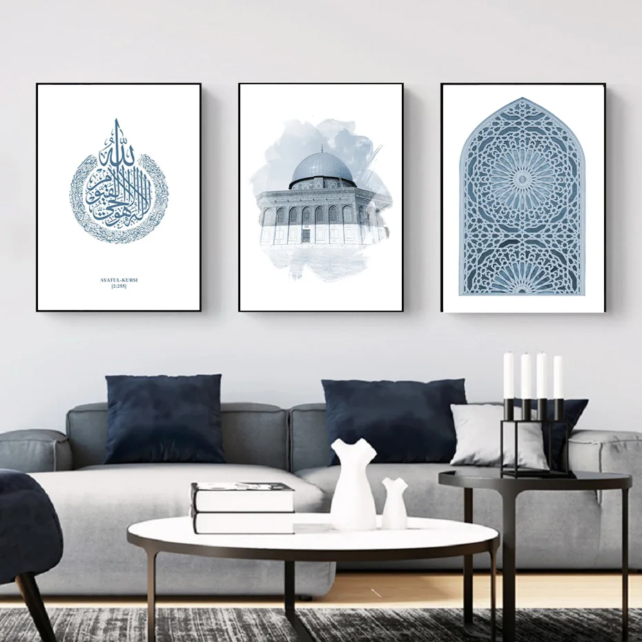 

Islamic Calligraphy Painting Navy Blue Bismira Morocco Door Architecture Poster Canvas Painting Wall Art Print Picture Bedroom H
