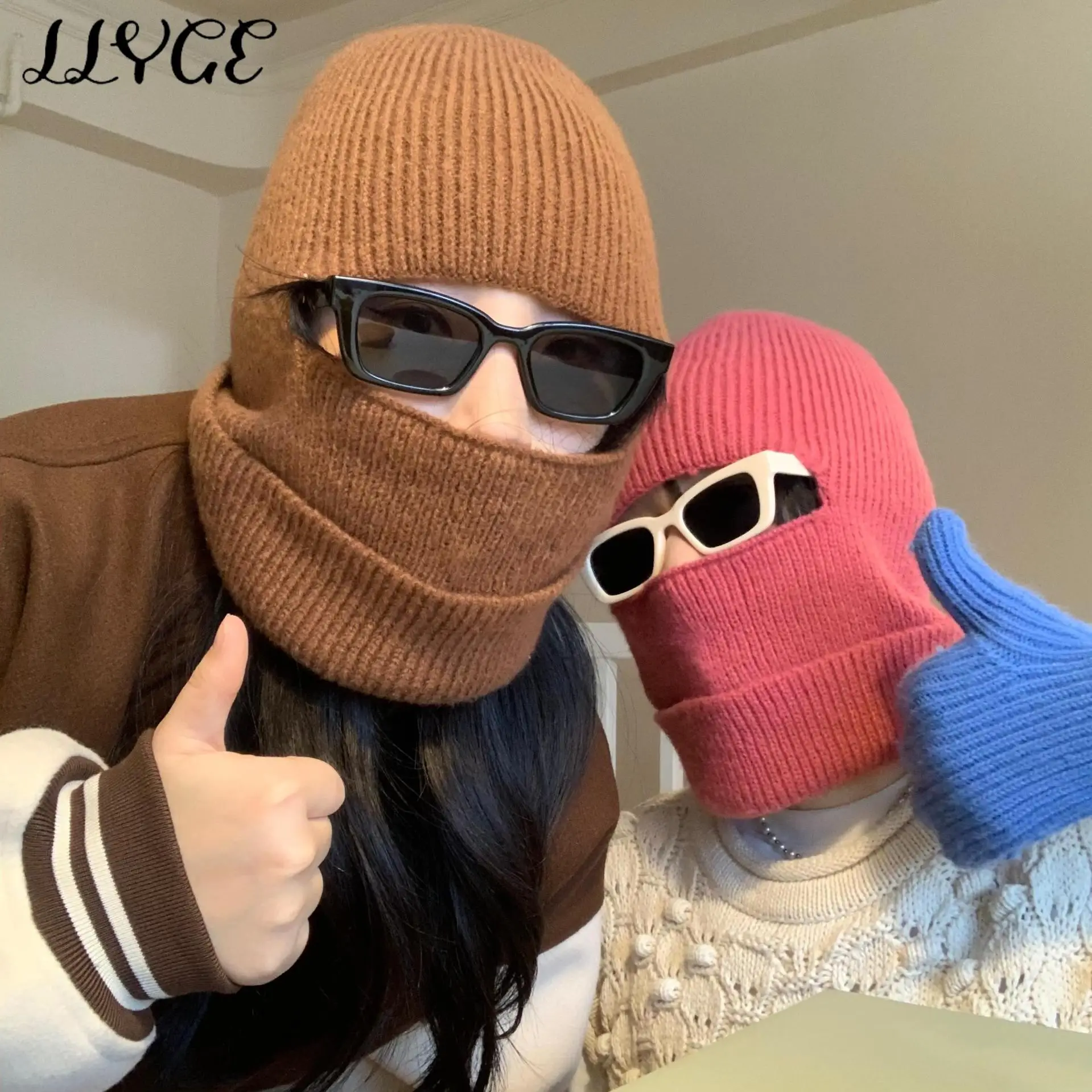 

Женская вязаная шерстяная шапка, зимние шапки-маски, ветрозащитная шапка, теплая шапка, пуловер с защитой ушей, странные шапки в маске