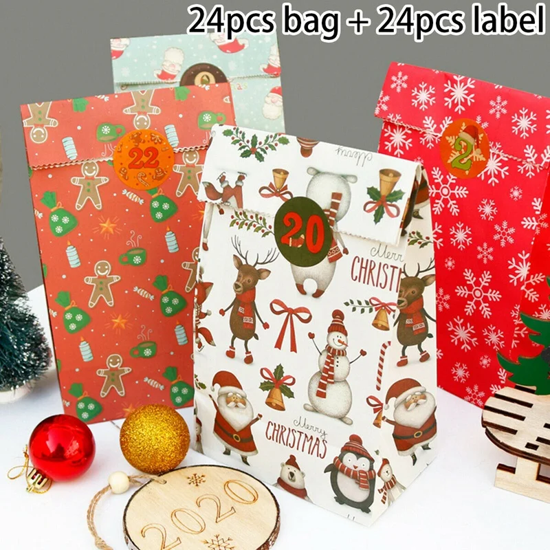 24Pcs Christmas Paper Bag Candy Box Treat Gift Bags Kids Party Favour 6 Styles