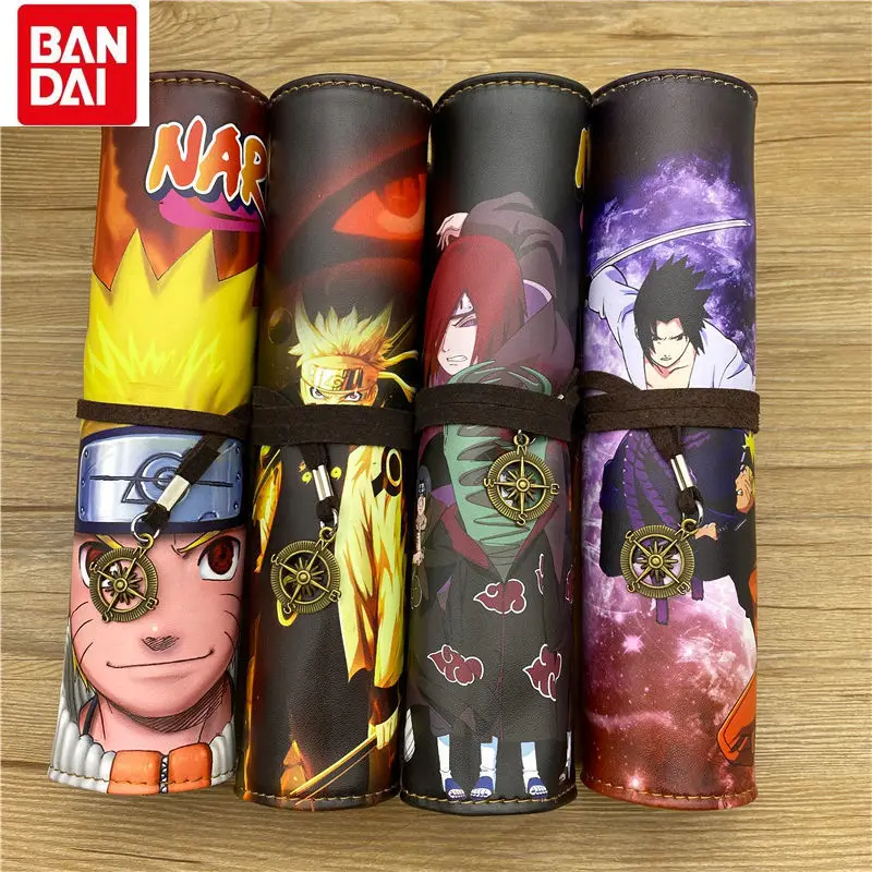 

Bandai Naruto Pen Case Naruto Uchiha Cartoon Large Capacity Stationery Bag Pencils Pouch Roll Up Makeup Multifunctional Storage