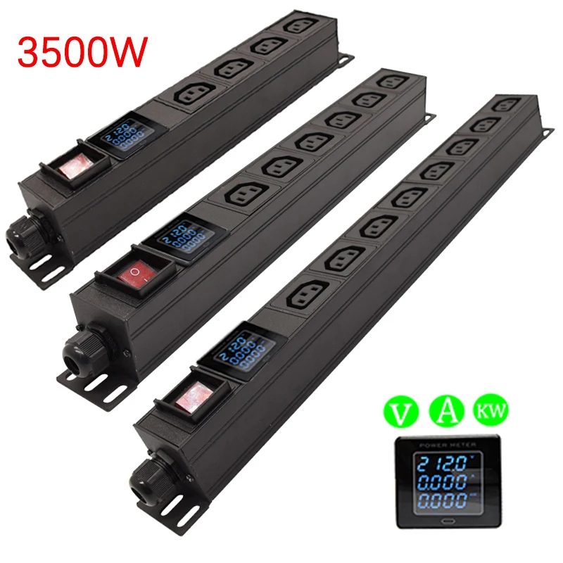 

Server Cabinet Rack Power Strip 3500W 3-10 Ways iec C13 Output Socket Display Voltmeter Ammeter Wattmeter Switch 2Meter Cord